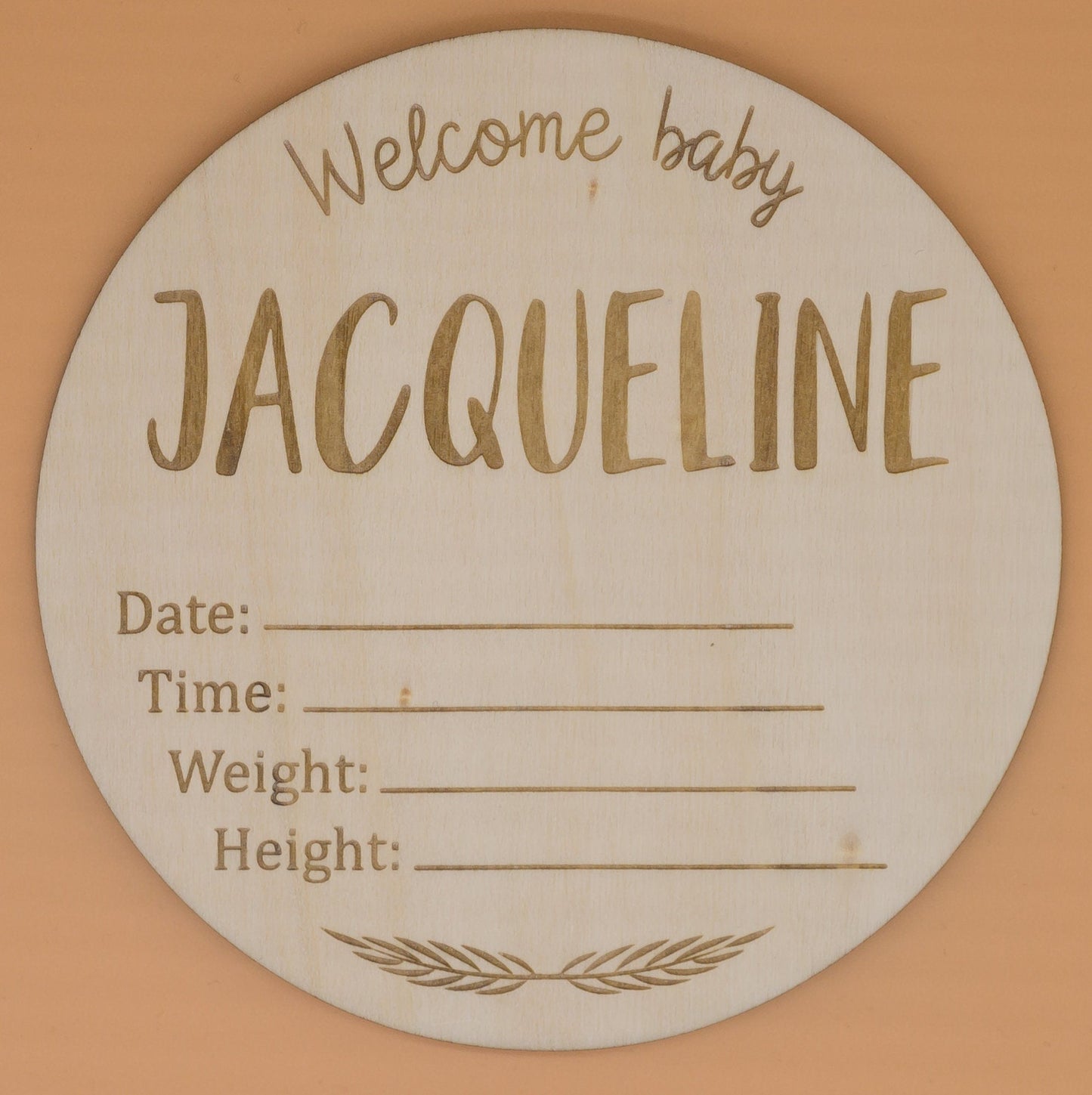 Personalised baby announcement plaque.