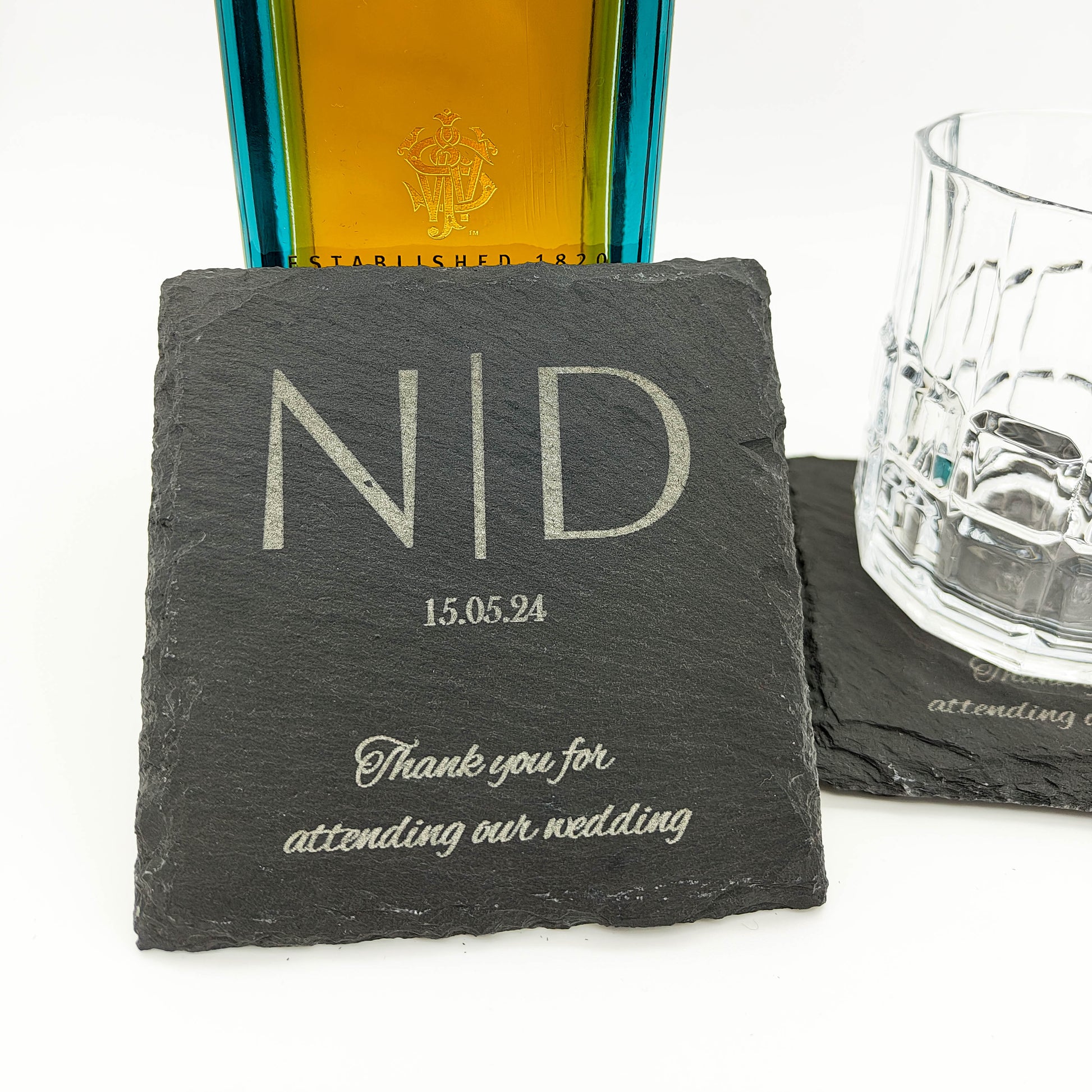 Engraved slate coaster.