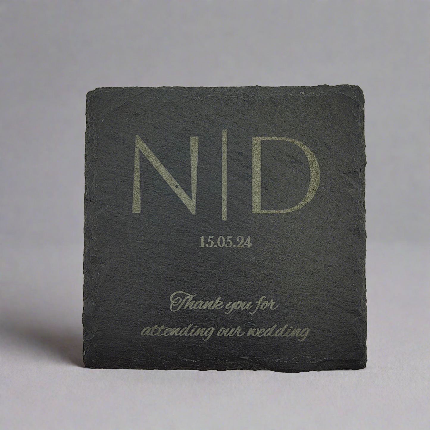 Engraved slate coaster.