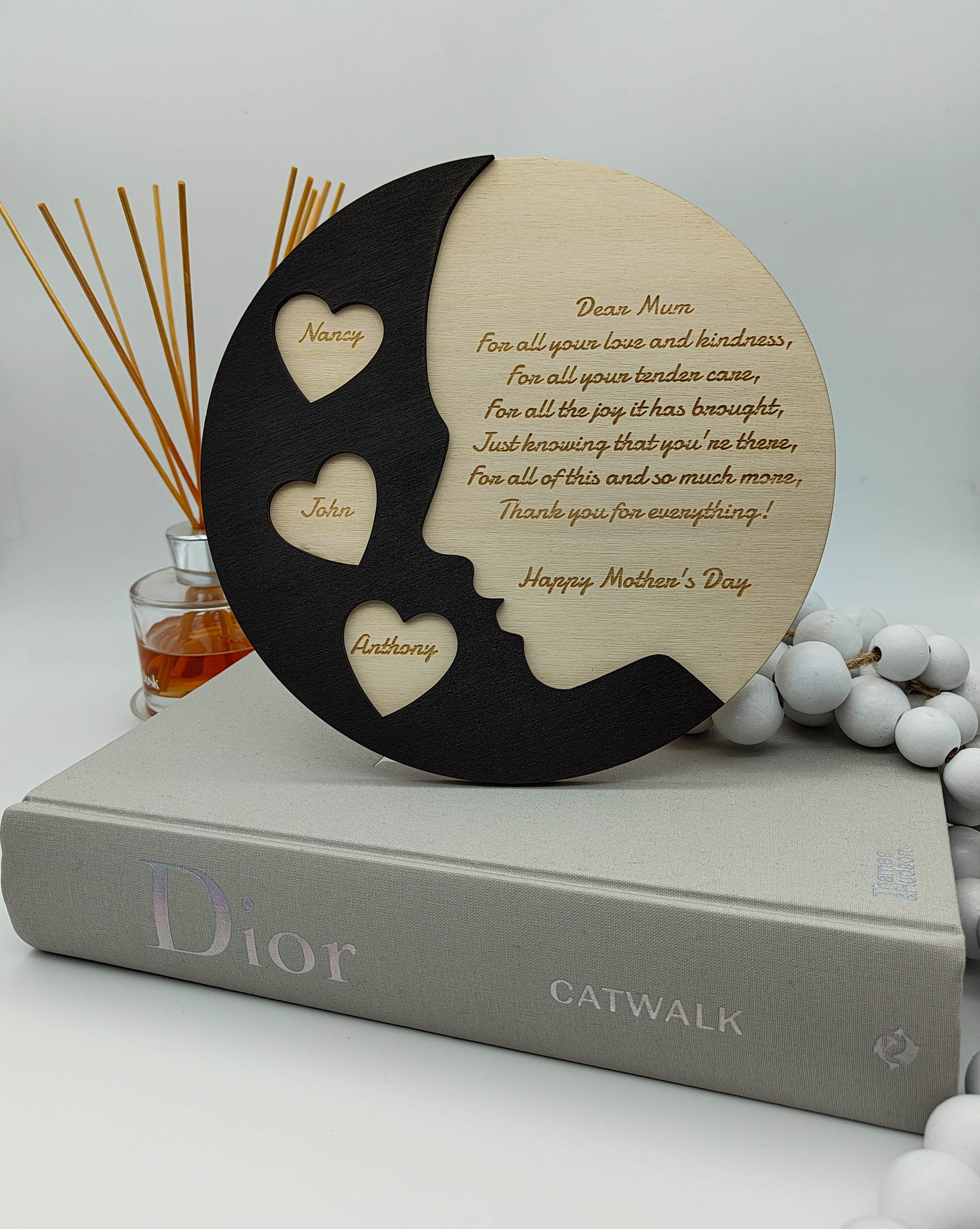 Mother’s Day engraved silhouette plaque.