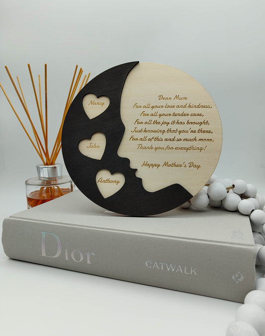 Mother’s Day engraved silhouette plaque.