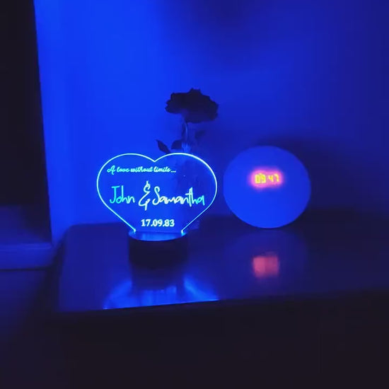 Personalised Anniversary Light Up Lamp | Date and Initials | Custom Heart Sign | Valentine's Day | Wedding Day | LED | RGB
