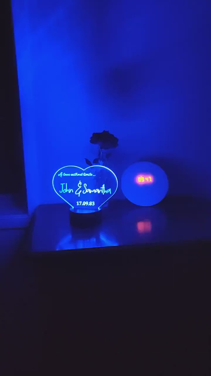 Personalised Anniversary Light Up Lamp | Date and Initials | Custom Heart Sign | Valentine's Day | Wedding Day | LED | RGB