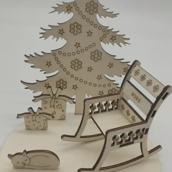 Personalised Christmas Scene | Christmas Gift | Wooden Christmas Tree Scene | Personalised Christmas Ornament | Christmas Figurines