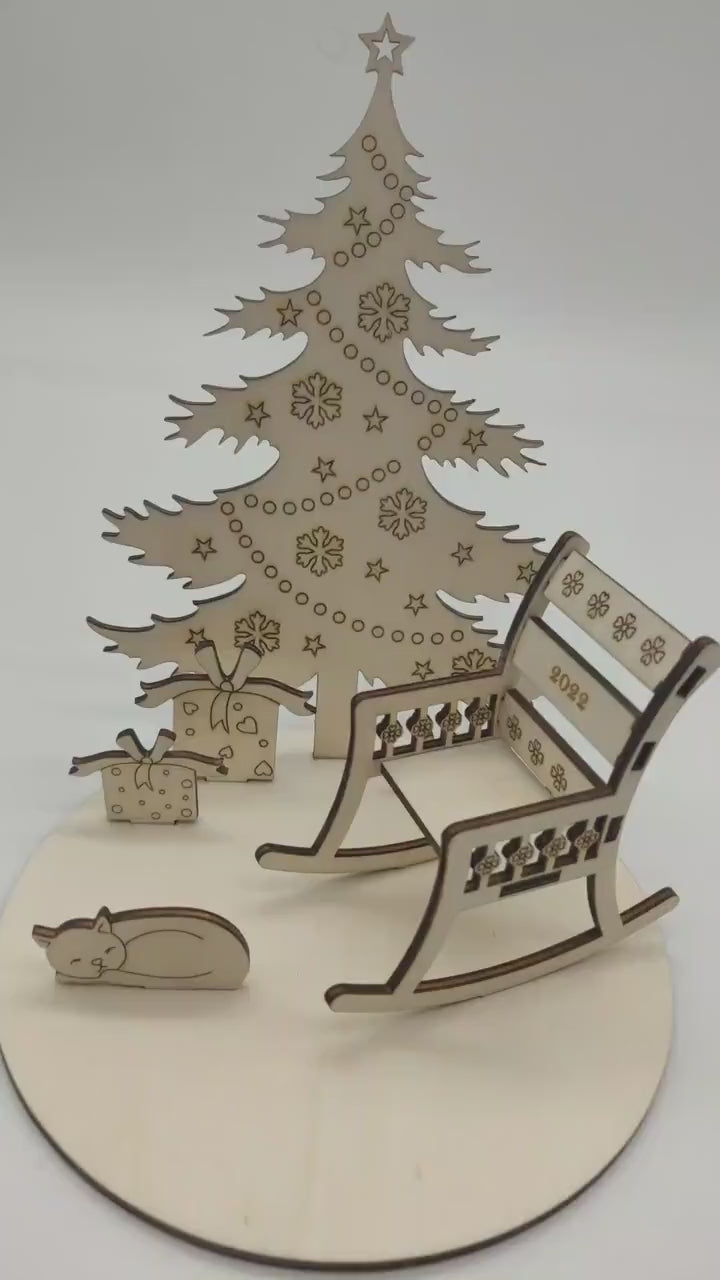 Personalised Christmas Scene | Christmas Gift | Wooden Christmas Tree Scene | Personalised Christmas Ornament | Christmas Figurines