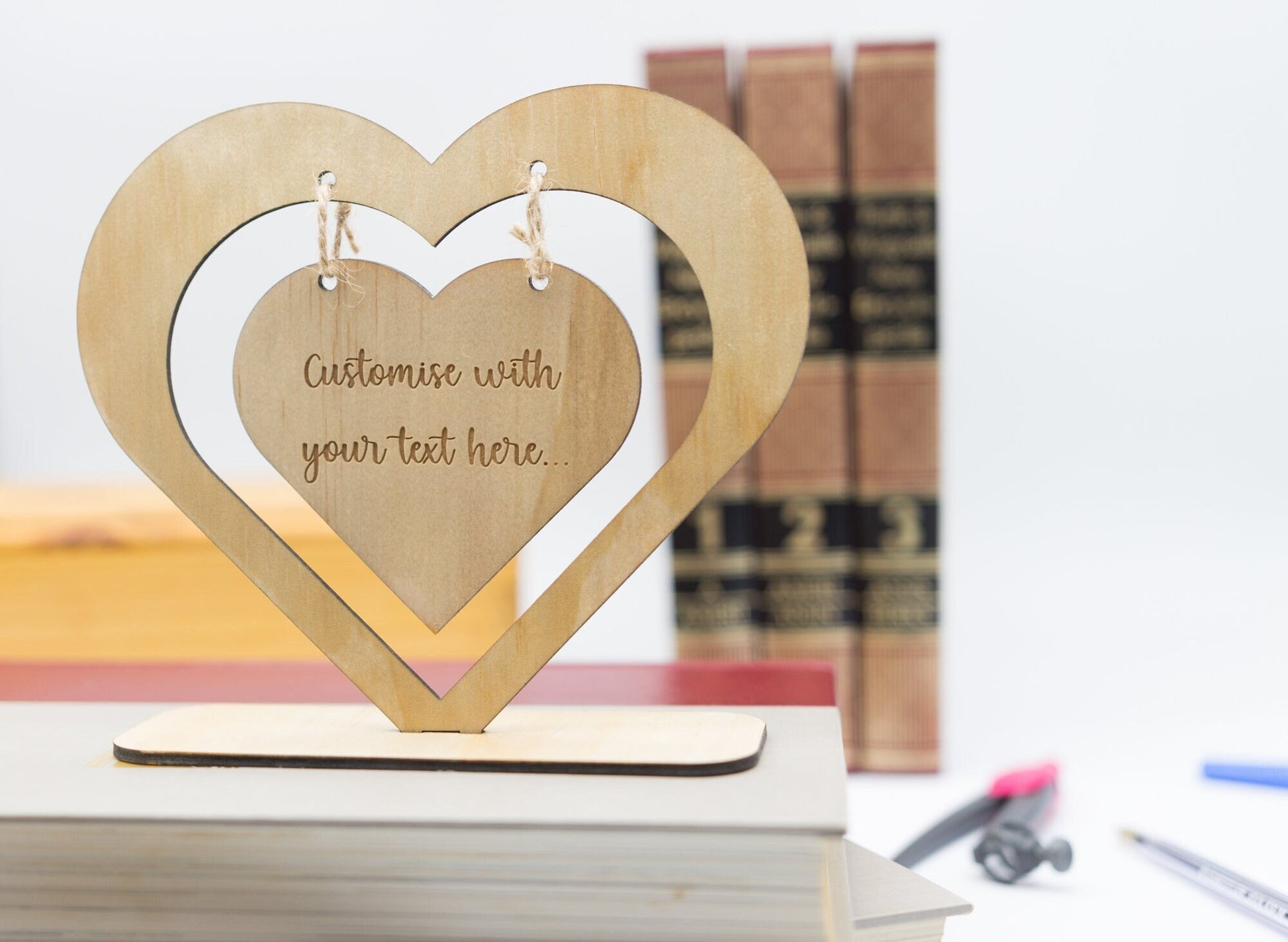 Custom engraved heart gift, Wooden Love Heart Heart, Personalised Hanging Charm