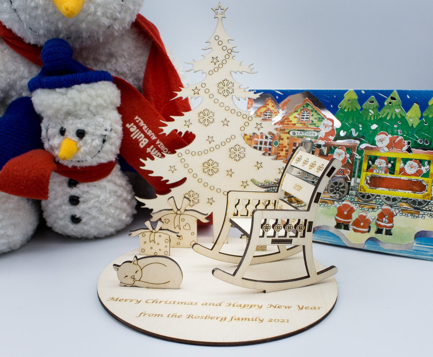 Personalised Christmas Scene | Christmas Gift | Wooden Christmas Tree Scene | Personalised Christmas Ornament | Christmas Figurines