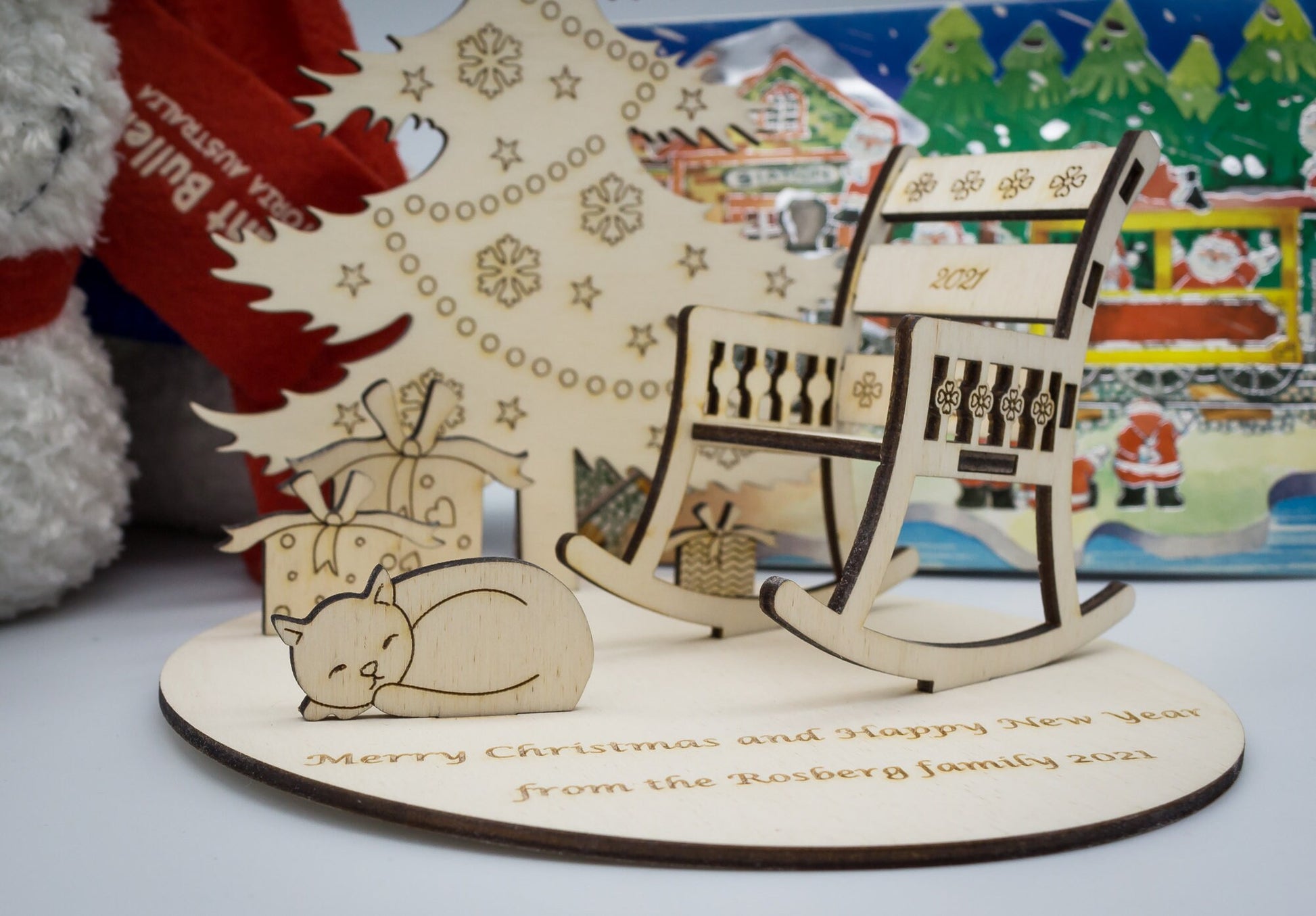 Personalised Christmas Scene | Christmas Gift | Wooden Christmas Tree Scene | Personalised Christmas Ornament | Christmas Figurines