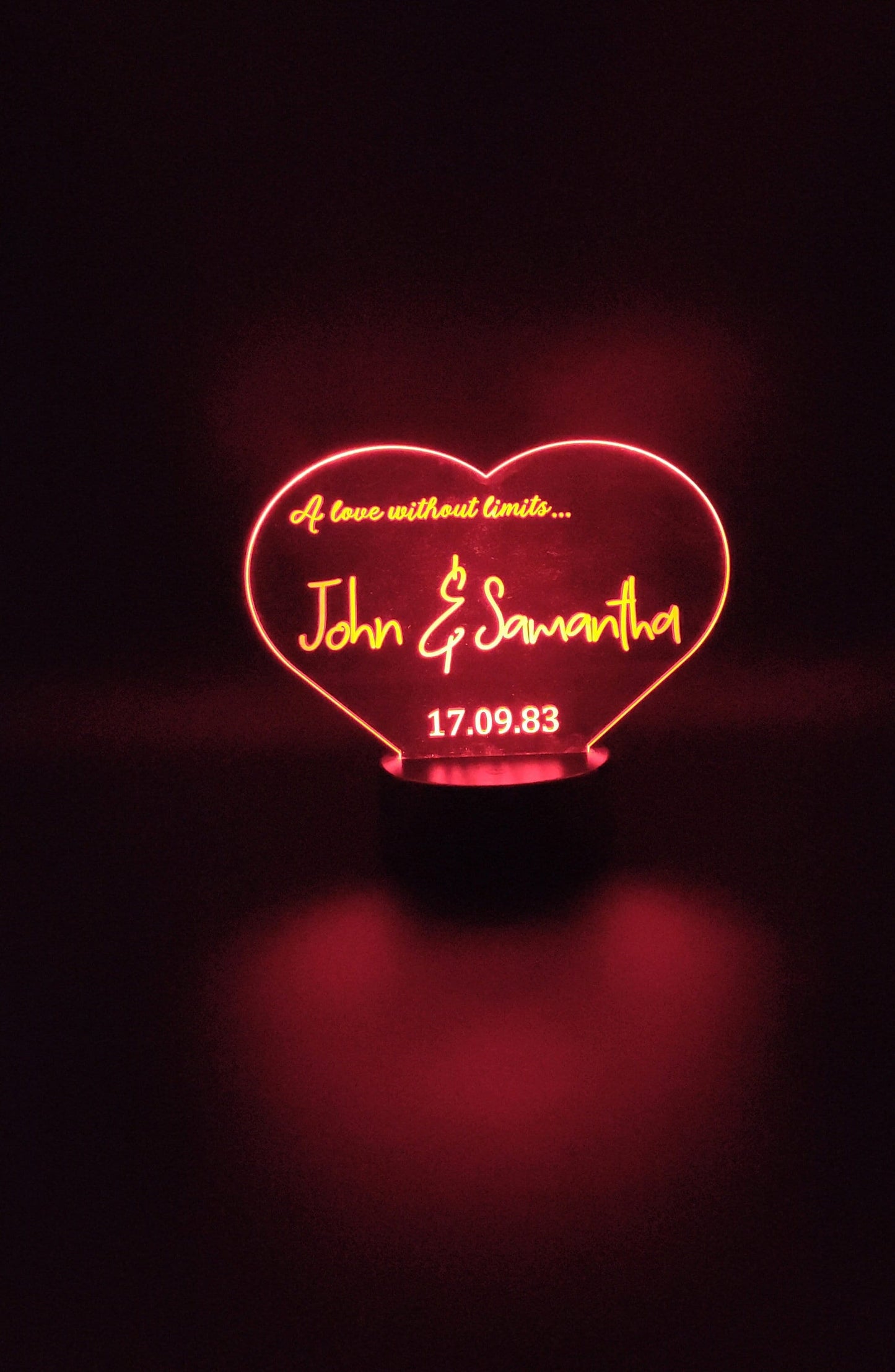 Personalised Anniversary Light Up Lamp | Date and Initials | Custom Heart Sign | Valentine's Day | Wedding Day | LED | RGB
